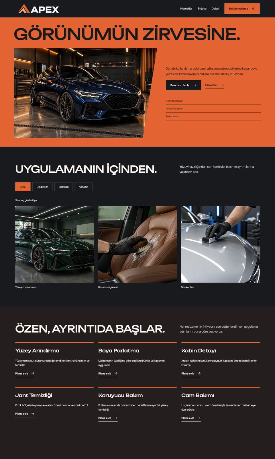 Apex Detailing web sitesi tasarımı — Oto bakım
