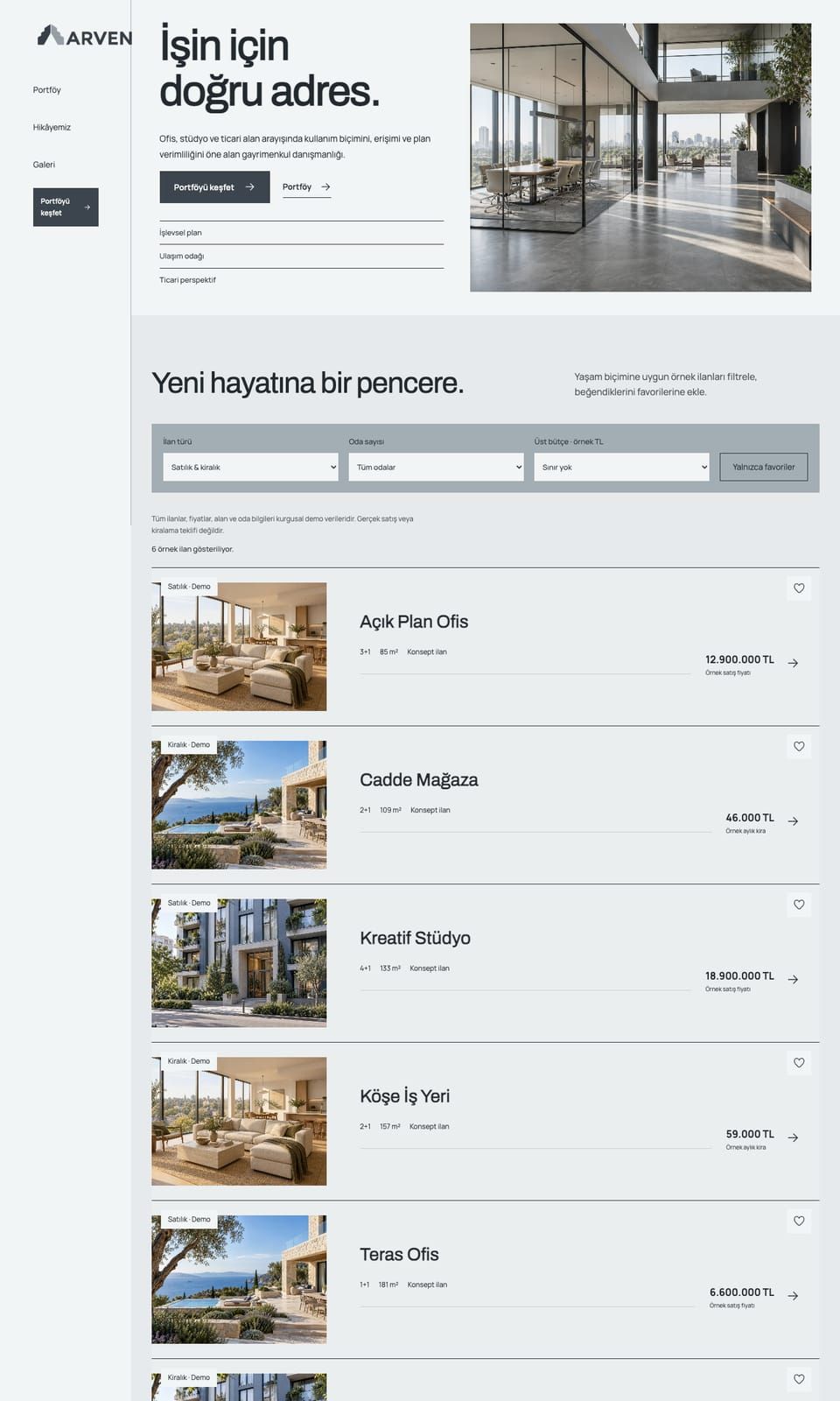 Arven Gayrimenkul web sitesi tasarımı — Gayrimenkul