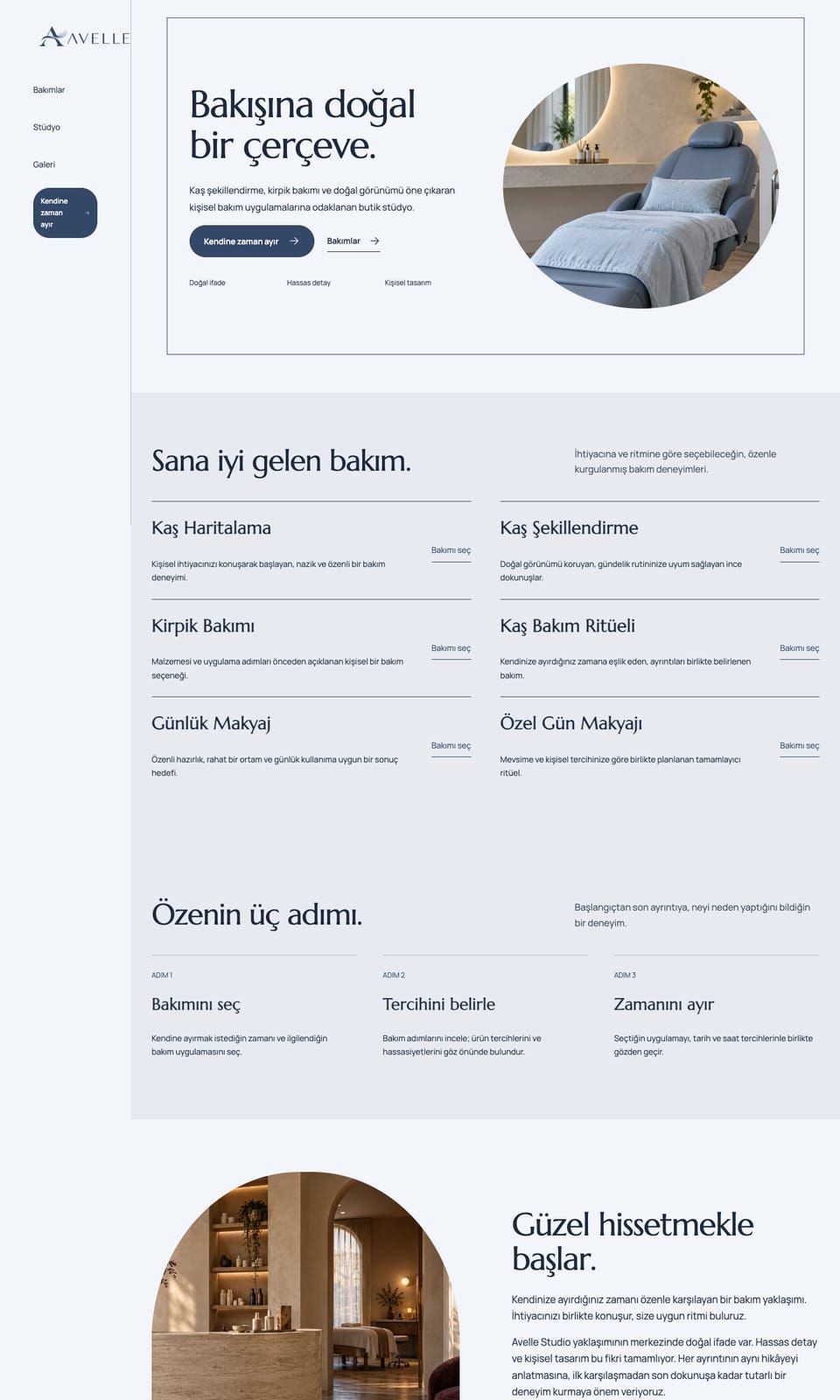 Avelle Studio web sitesi tasarımı — Güzellik & bakım
