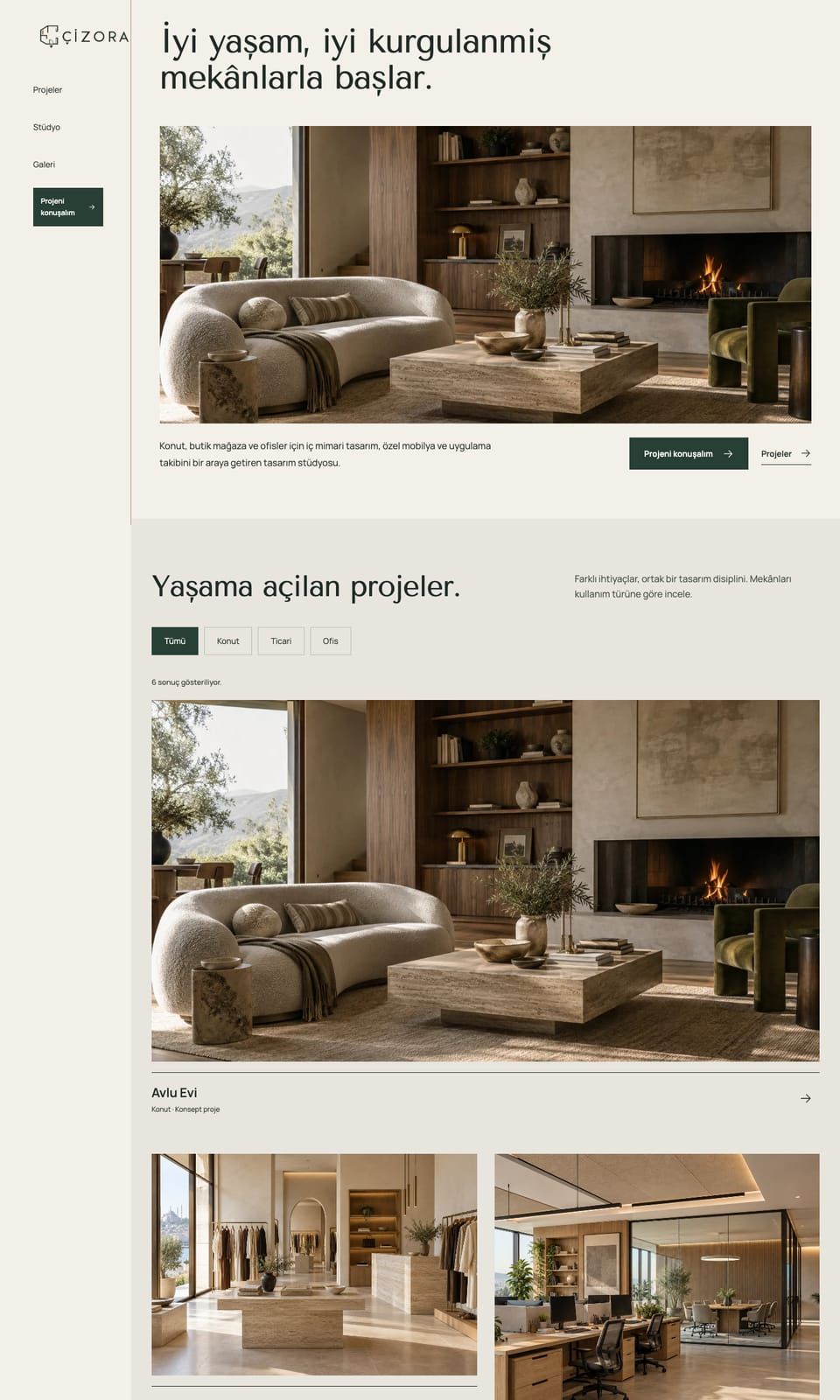 Çizora web sitesi tasarımı — İç mimarlık