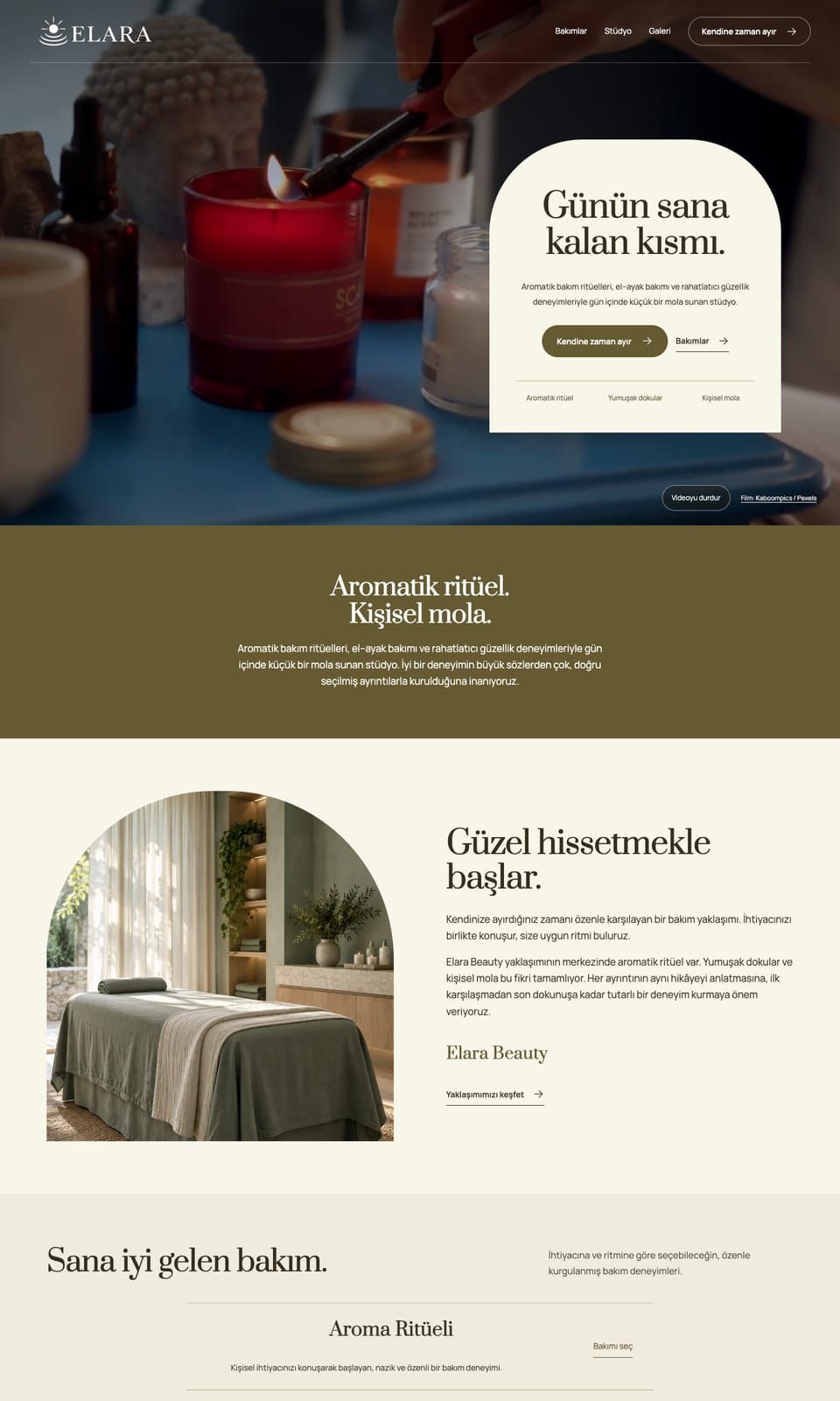 Elara Beauty web sitesi tasarımı — Güzellik & bakım