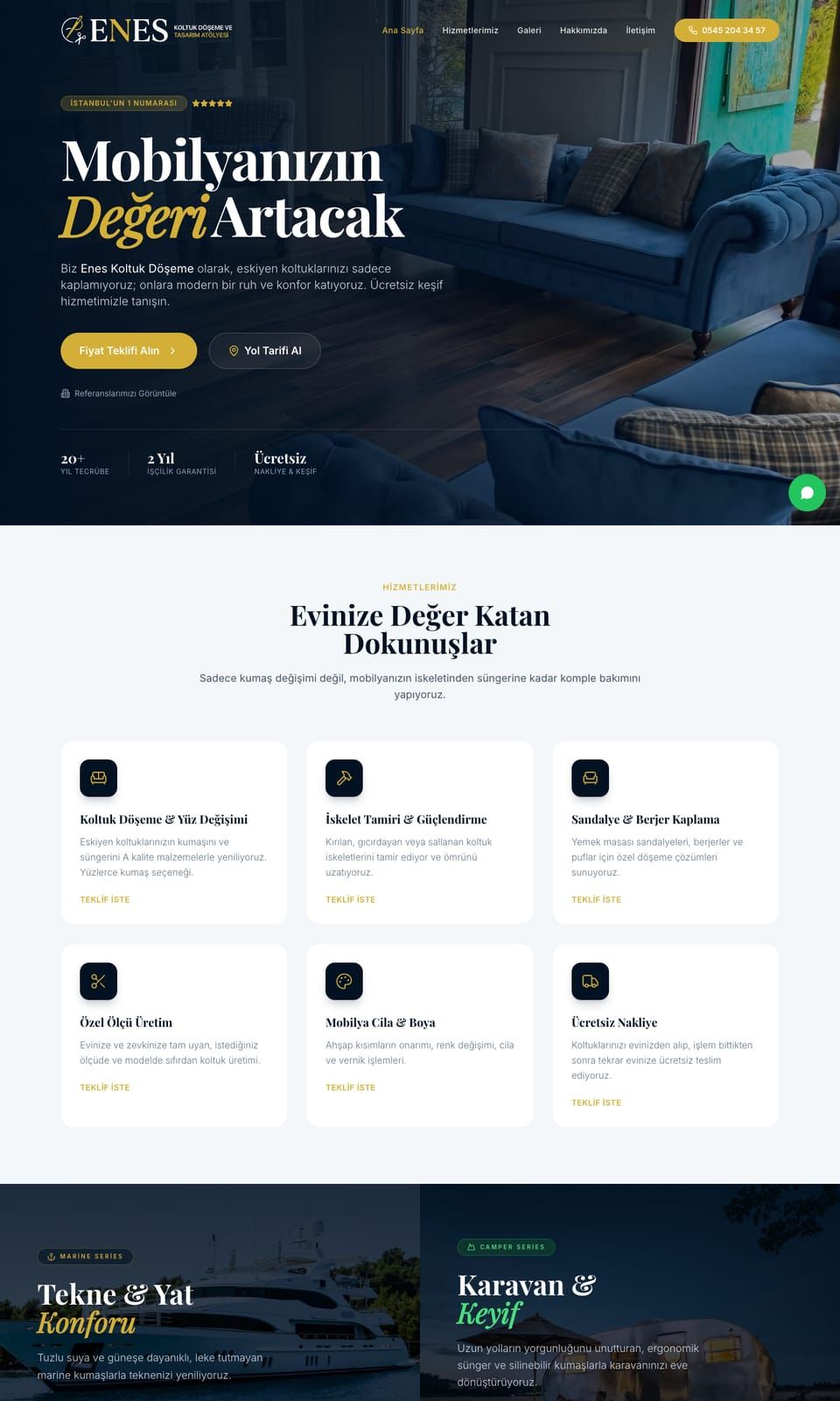 Enes Koltuk Döşeme web sitesi tasarımı — Döşeme atölyesi
