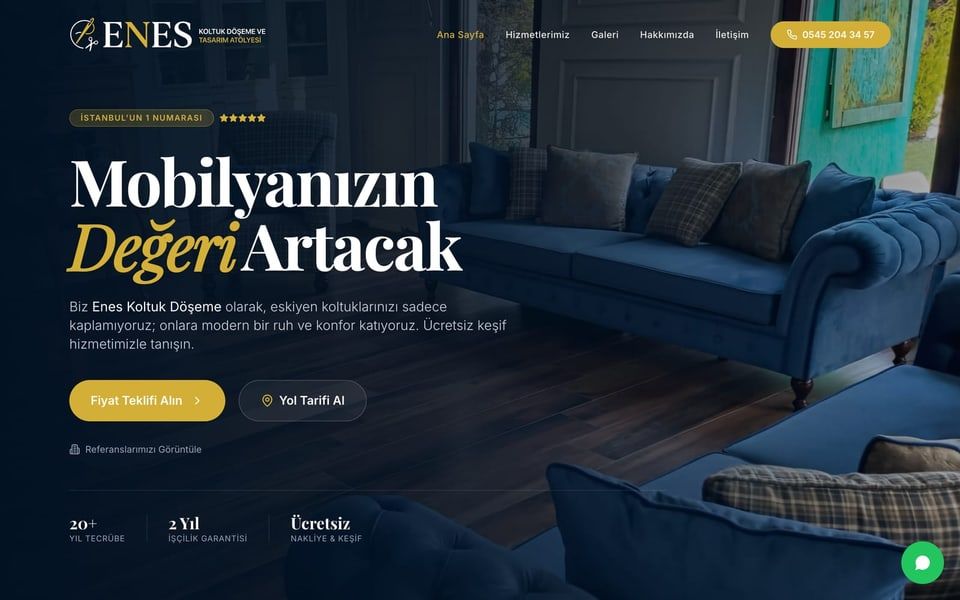 Enes Koltuk Döşeme web sitesi tasarımı — Döşeme atölyesi