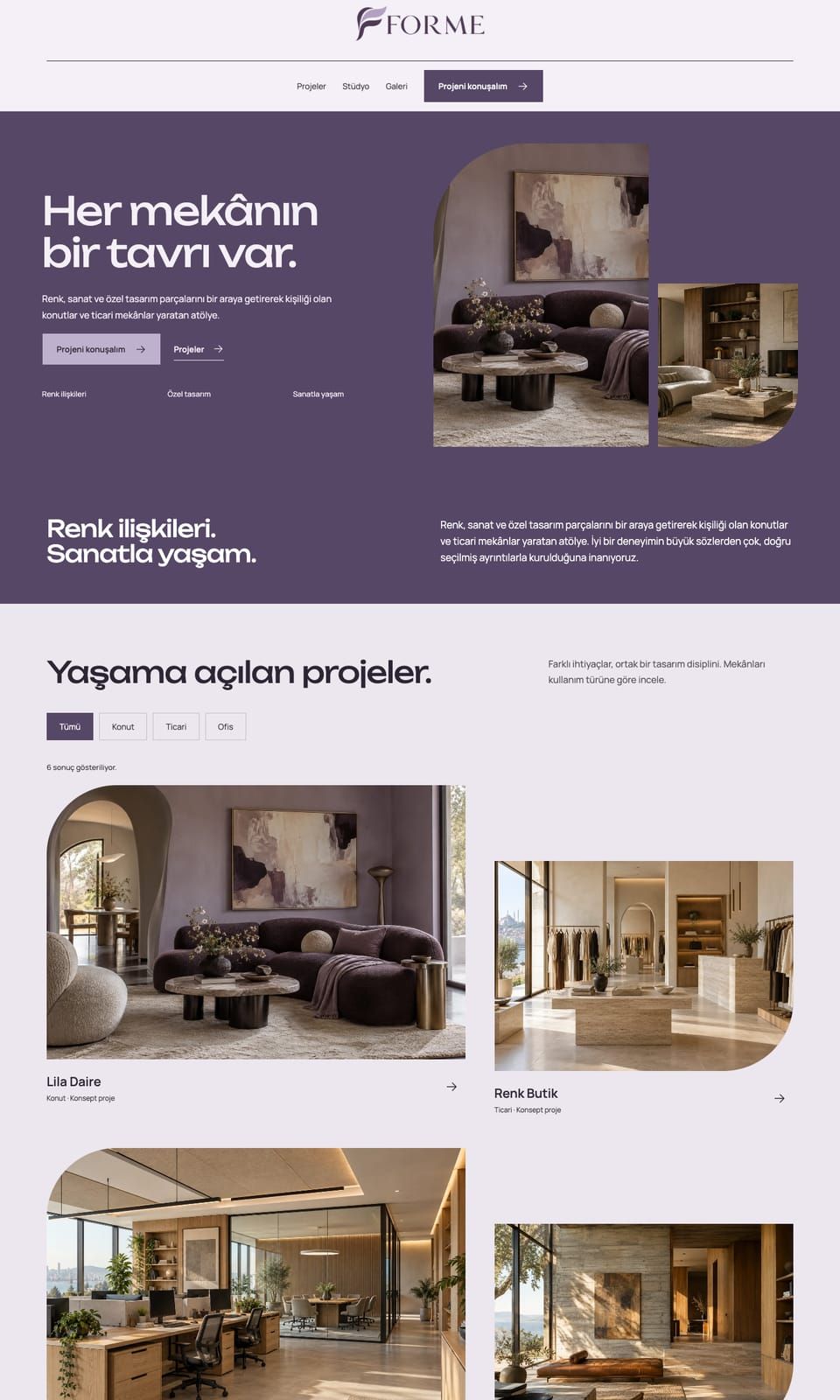 Forme Atölye web sitesi tasarımı — İç mimarlık