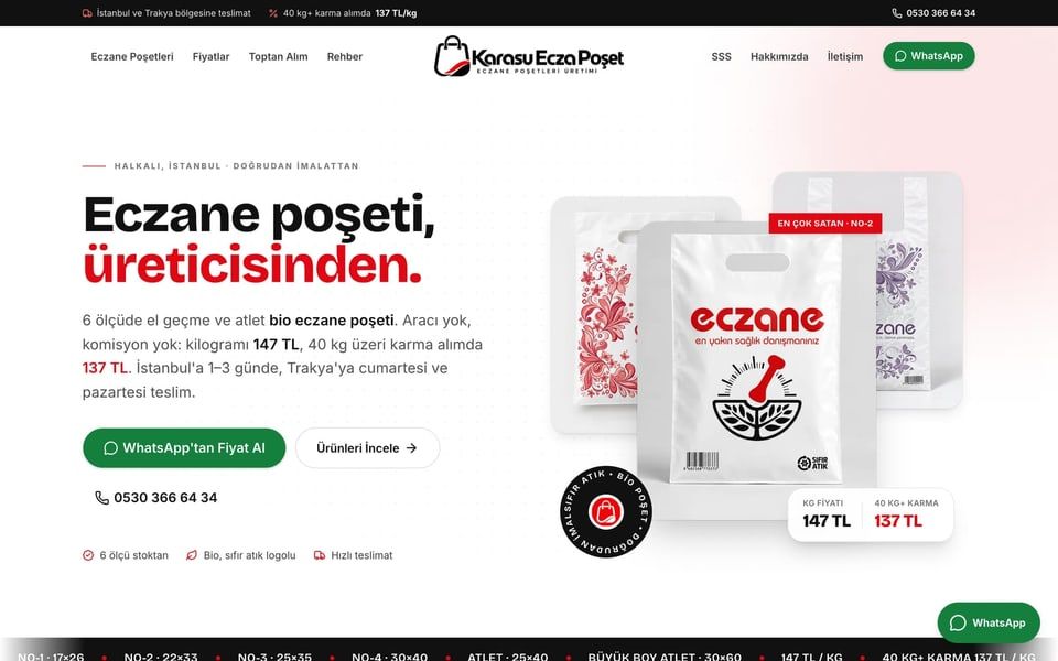 Karasu Ecza Poşet web sitesi tasarımı — Üretim & ambalaj