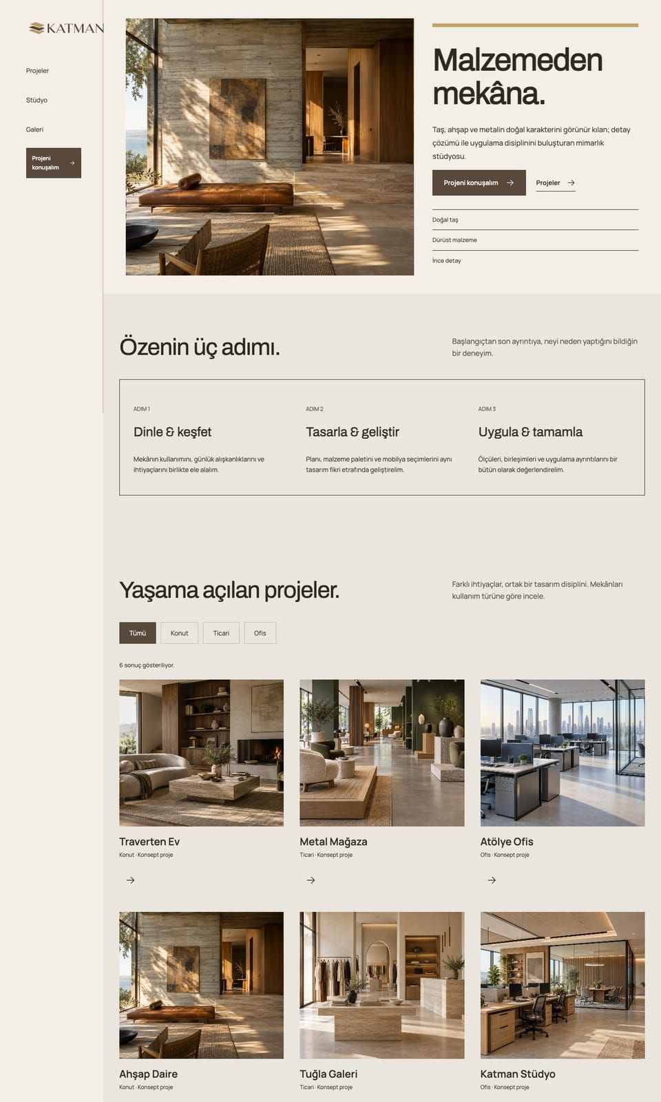 Katman Mimarlık web sitesi tasarımı — İç mimarlık
