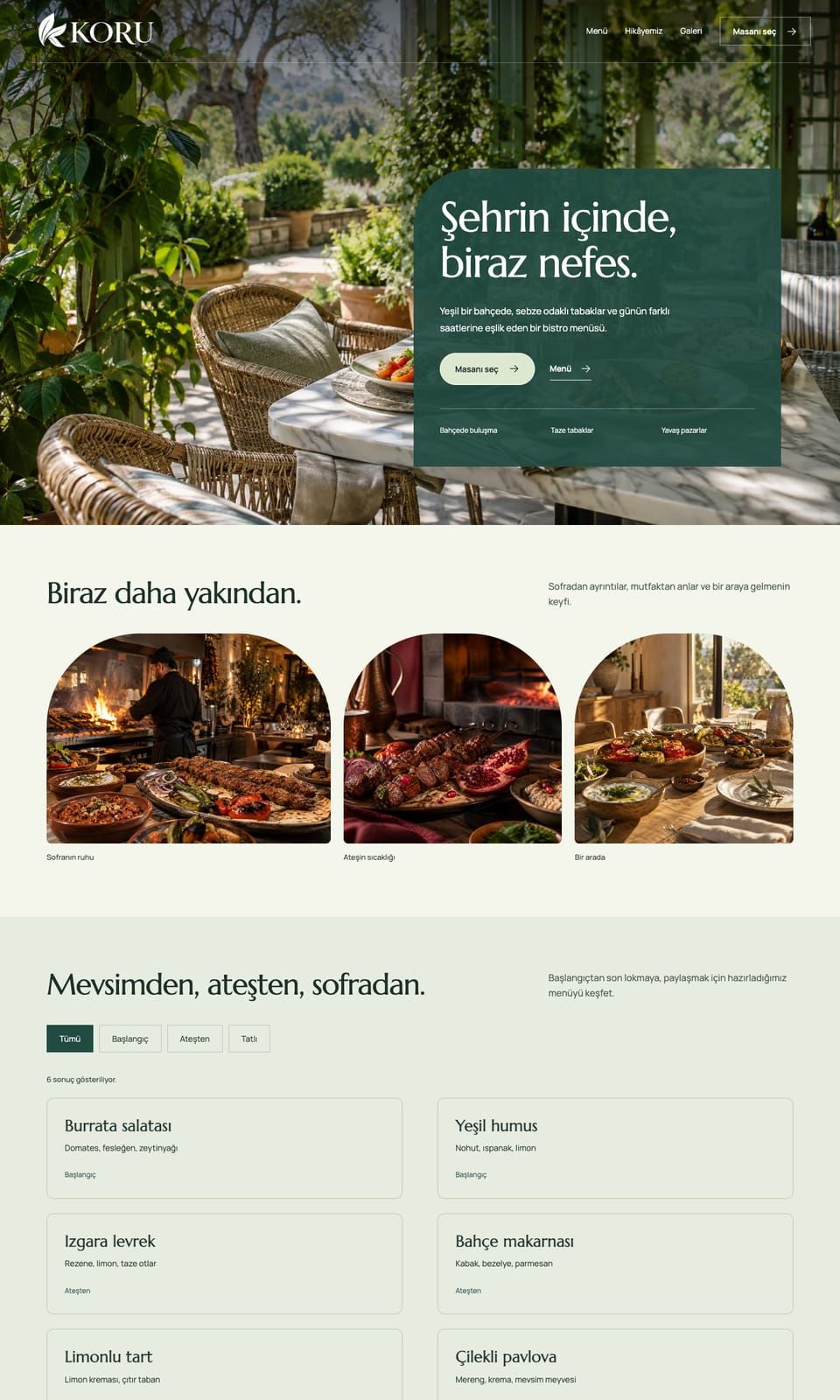 Koru Bistro web sitesi tasarımı — Restoran & kafe