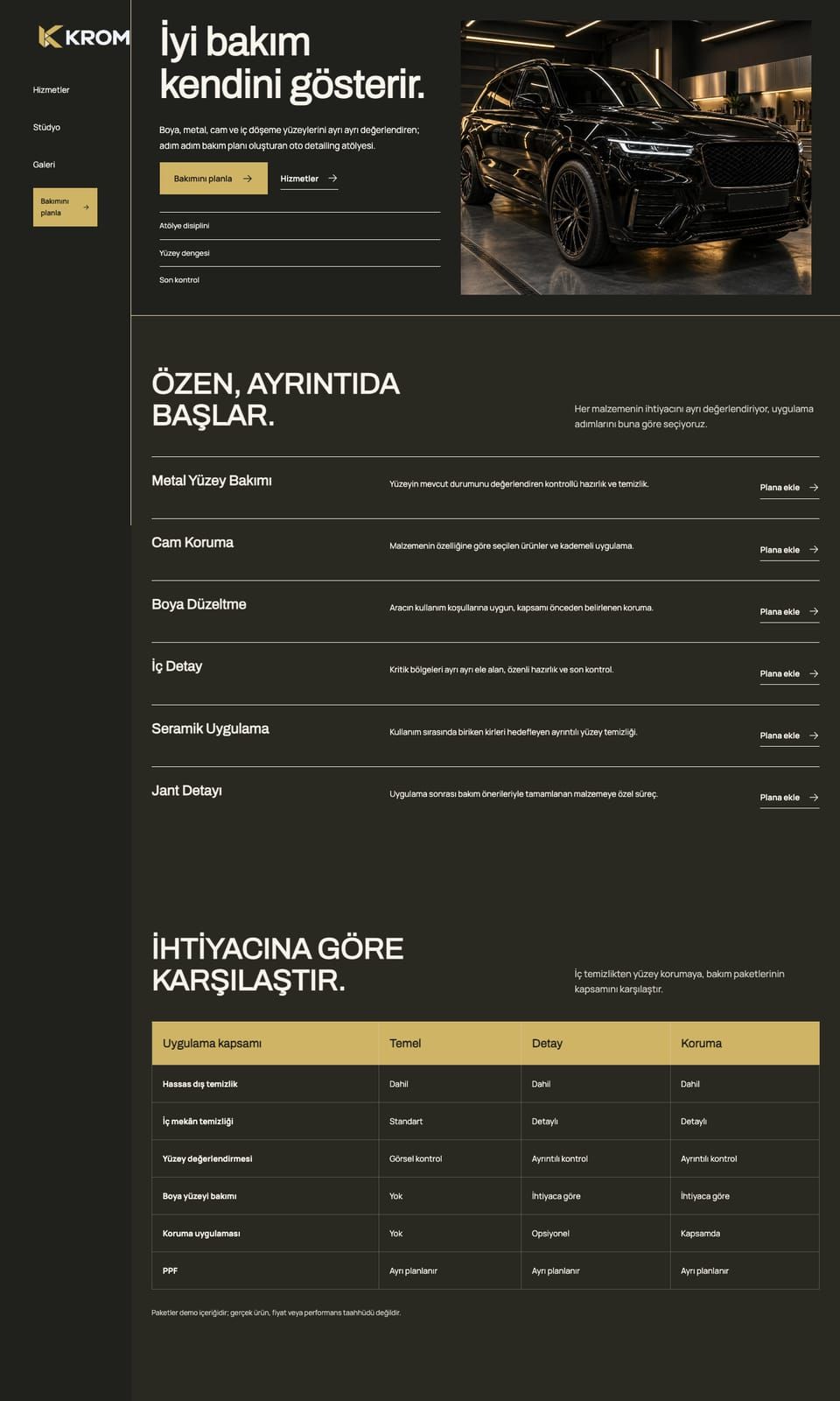 Krom Works web sitesi tasarımı — Oto bakım