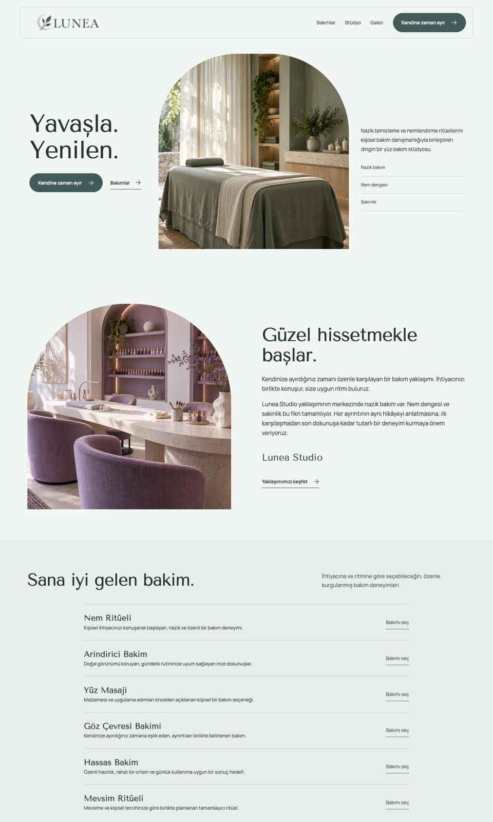 Lunea Studio web sitesi tasarımı — Güzellik & bakım
