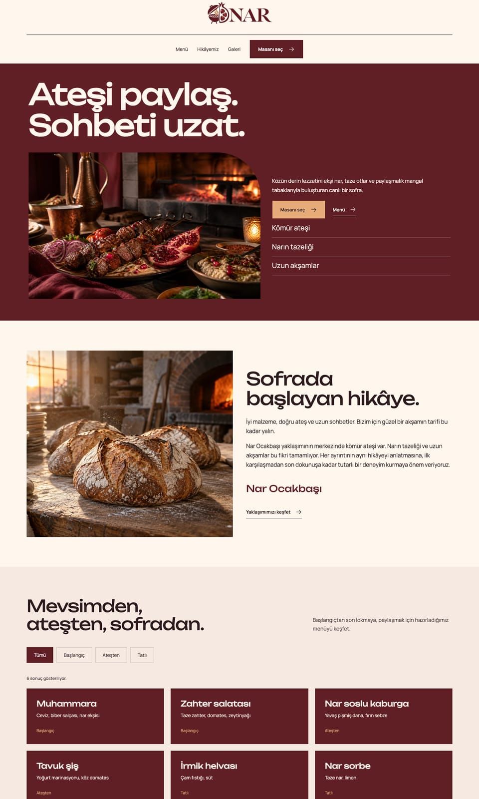 Nar Ocakbaşı web sitesi tasarımı — Restoran & kafe