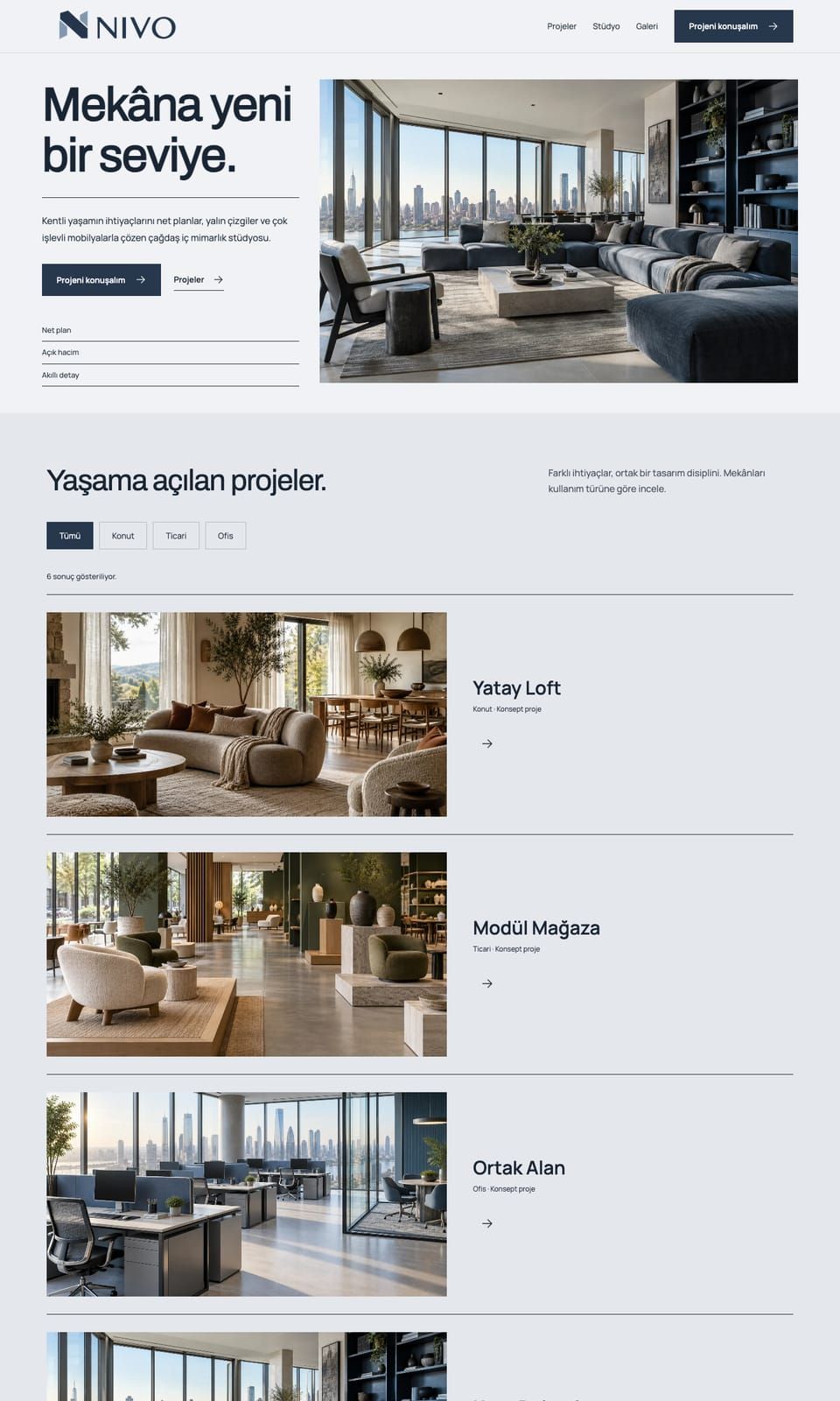 Nivo Studio web sitesi tasarımı — İç mimarlık