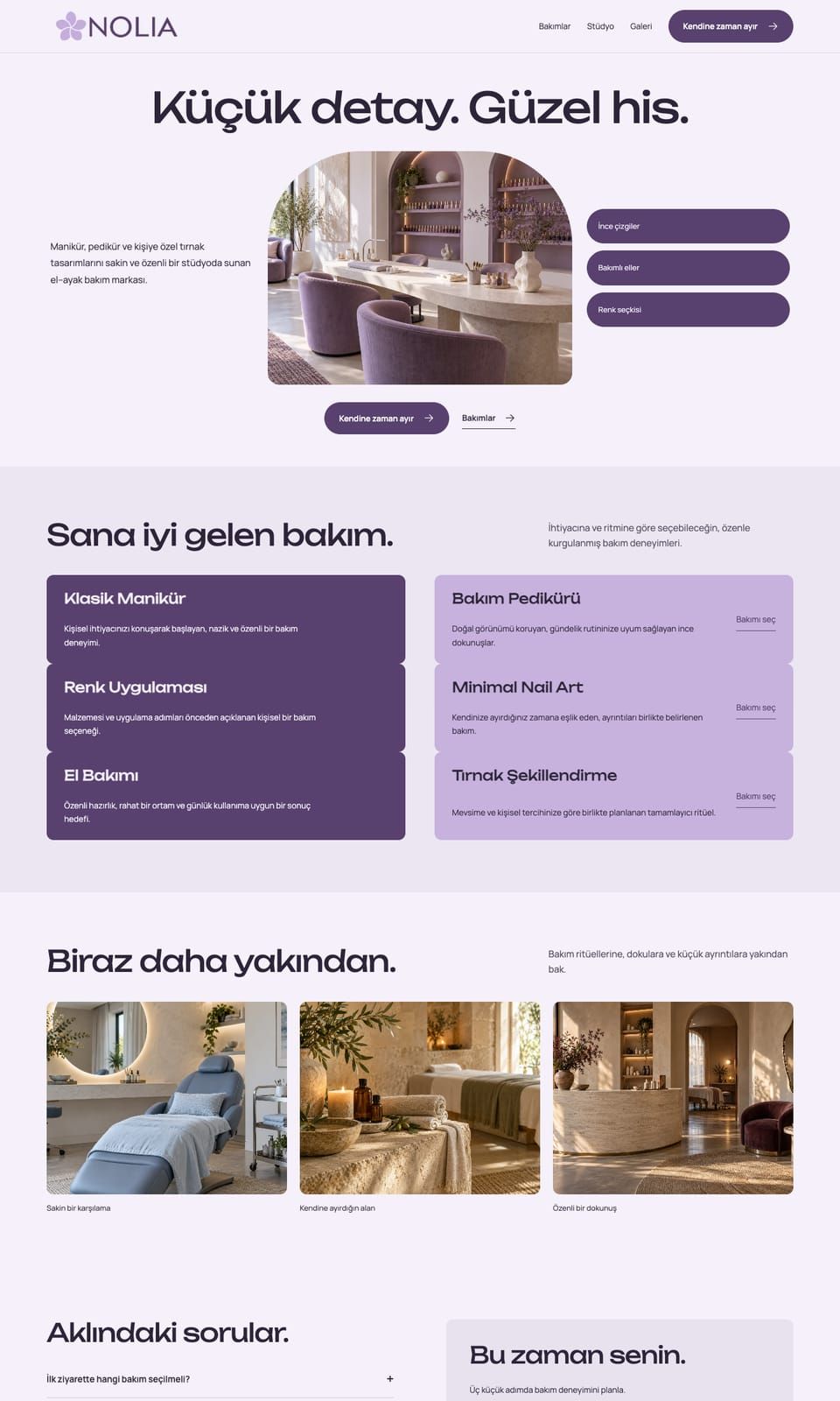 Nolia Bakım web sitesi tasarımı — Güzellik & bakım