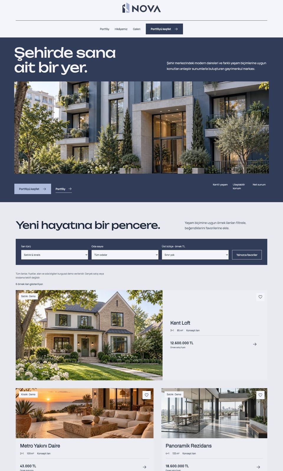 Nova Portföy web sitesi tasarımı — Gayrimenkul