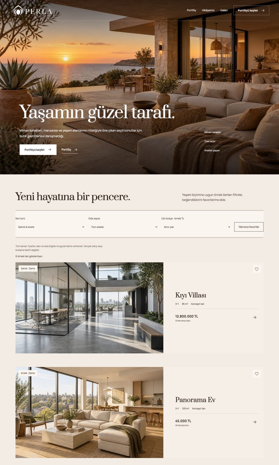 Perla Yaşam web sitesi tasarımı — Gayrimenkul