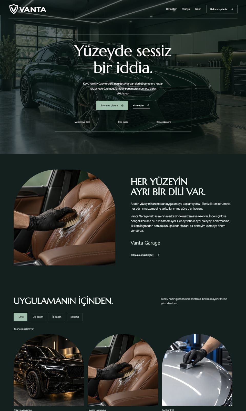 Vanta Garage web sitesi tasarımı — Oto bakım