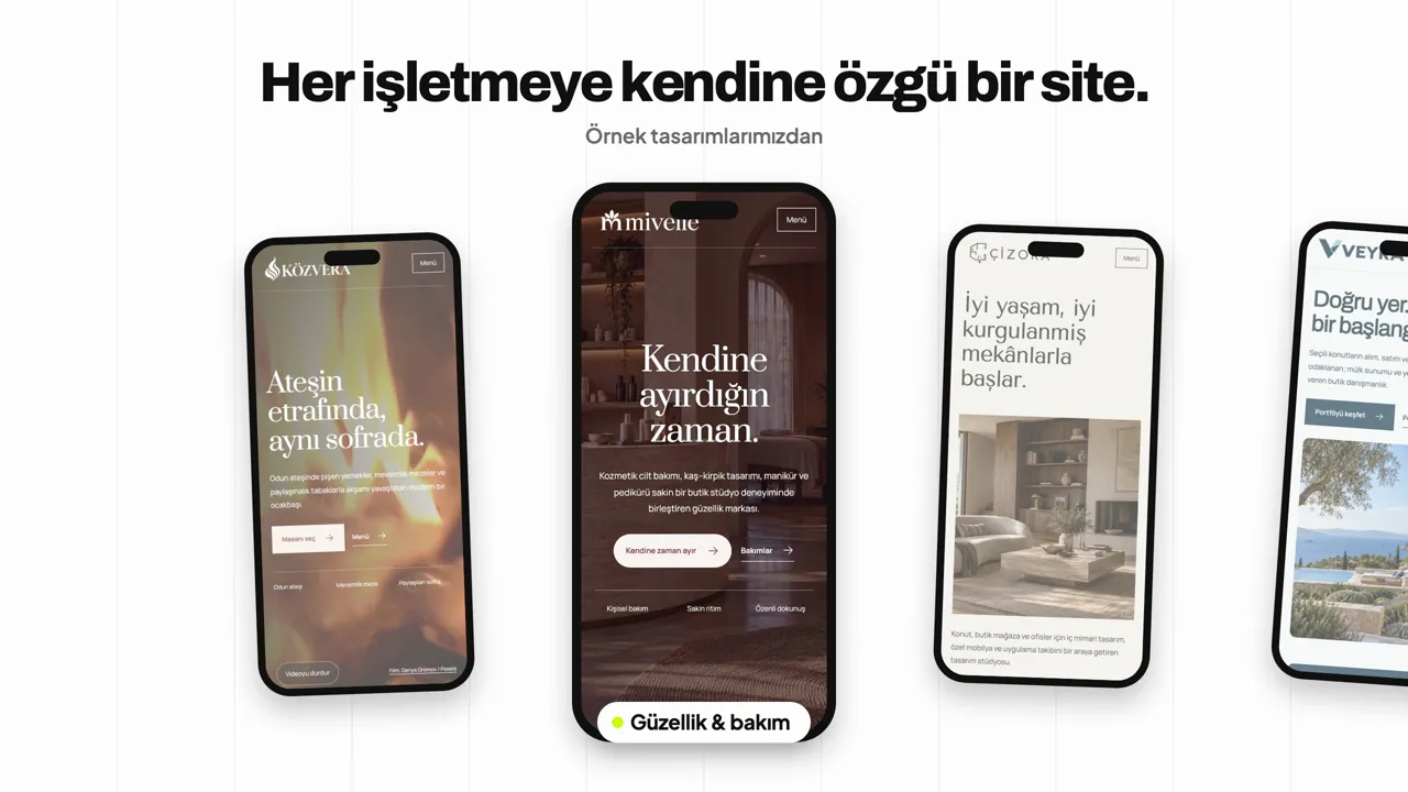 Tanıtım videosundan bir kare: telefon ekranlarında örnek web sitesi tasarımları